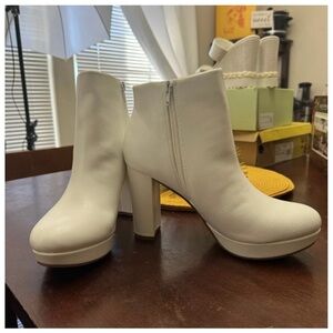 Elegant White Faux Leather Ankle Boots
